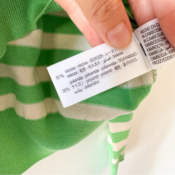 Zara Green and White Striped Cardigan Sweater Size Medium - Picture 9 of 10